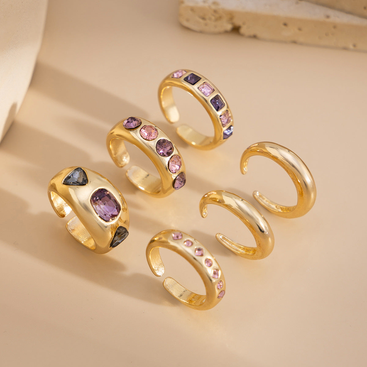GOLD&SILK Diamond and Gemstone Set Rings (6 pieces)